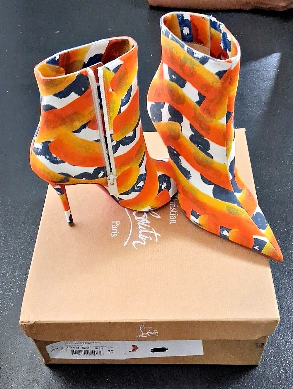 Christian Louboutin Follies Ankle Boots EU 37 Orange & Blue Like New